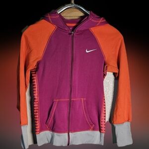 Nike Purple and Orange Zip-Up Hoodie Girls Small